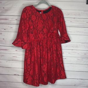 Girls Red and Black Faux Lace Dress Size 16